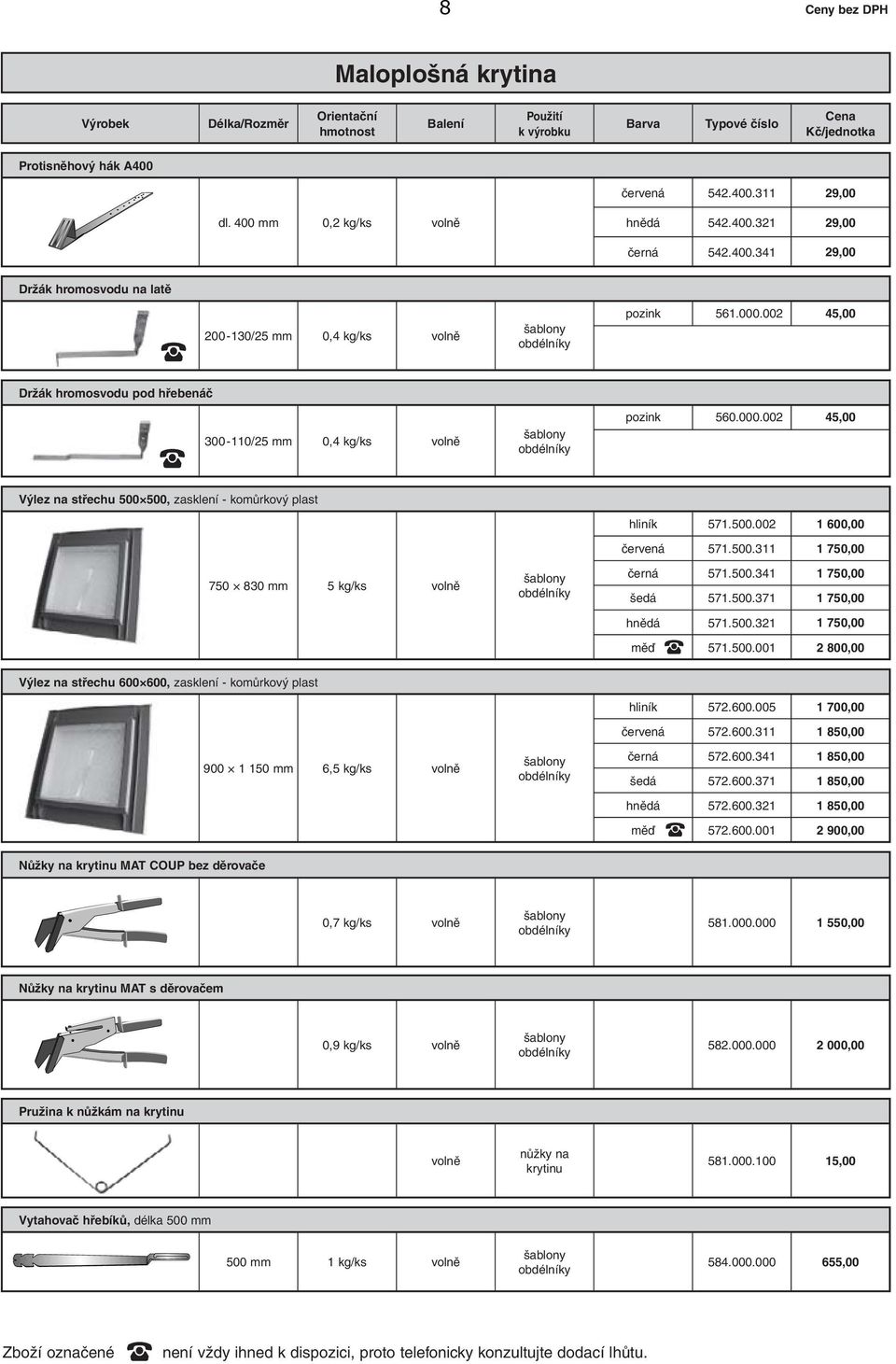 500.311 1 750,00 černá 571.500.341 1 750,00 šedá 571.500.371 1 750,00 hnědá 571.500.321 1 750,00 měď 571.500.001 2 800,00 Výlez na střechu 600600, zasklení - komůrkový plast 900 1 150 mm 6,5 kg/ks volně y hliník 572.