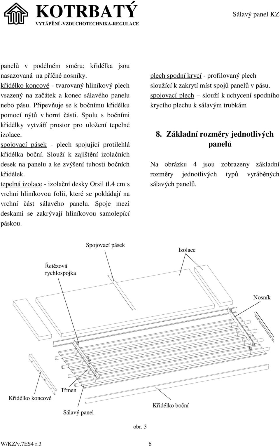 Slouží k zajištění izolačních desek na panelu a ke zvýšení tuhosti bočních křidélek. tepelná izolace - izolační desky Orsil tl.