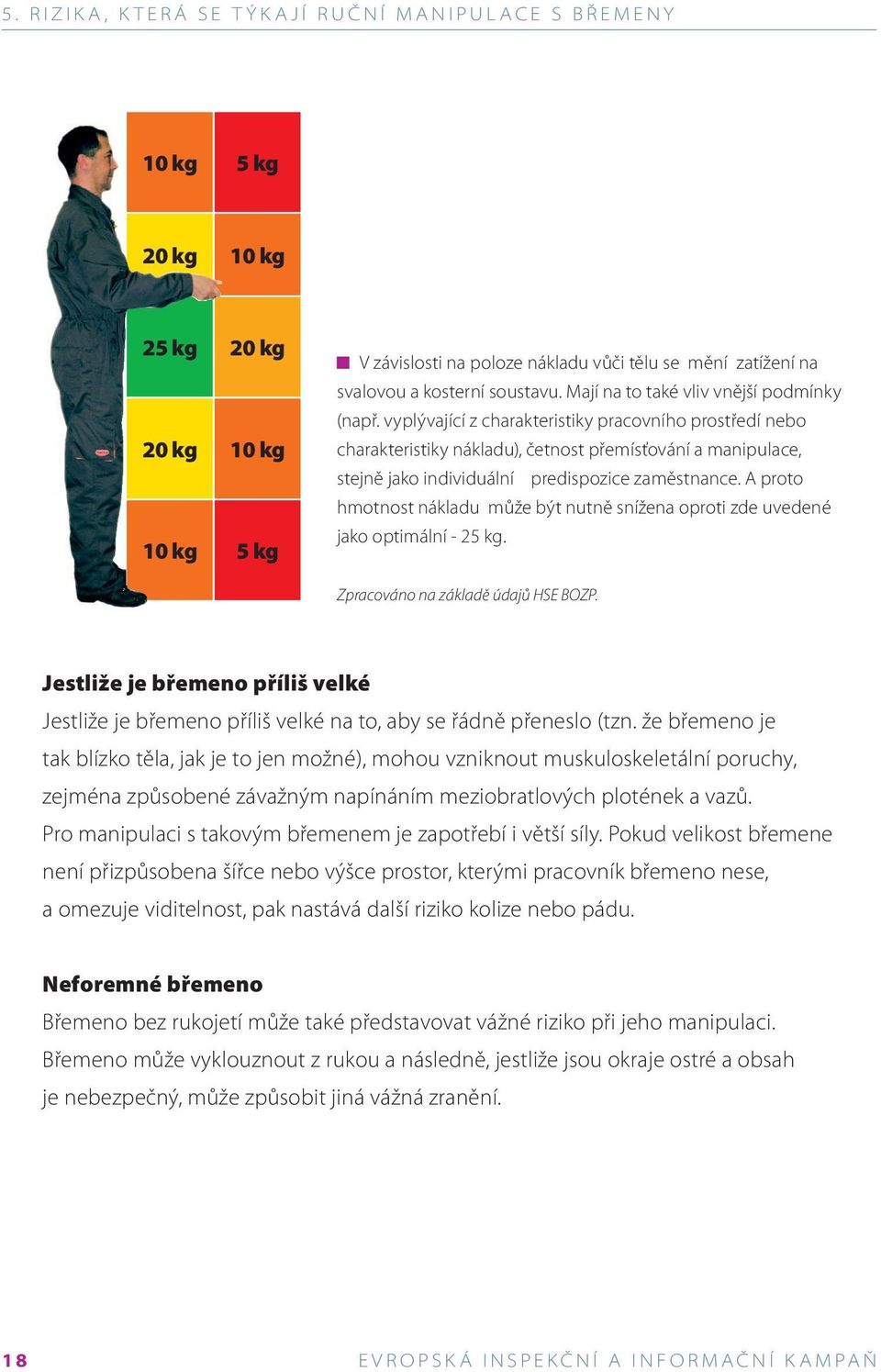 vyplývající z charakteristiky pracovního prostředí nebo charakteristiky nákladu), četnost přemísťování a manipulace, stejně jako individuální predispozice zaměstnance.