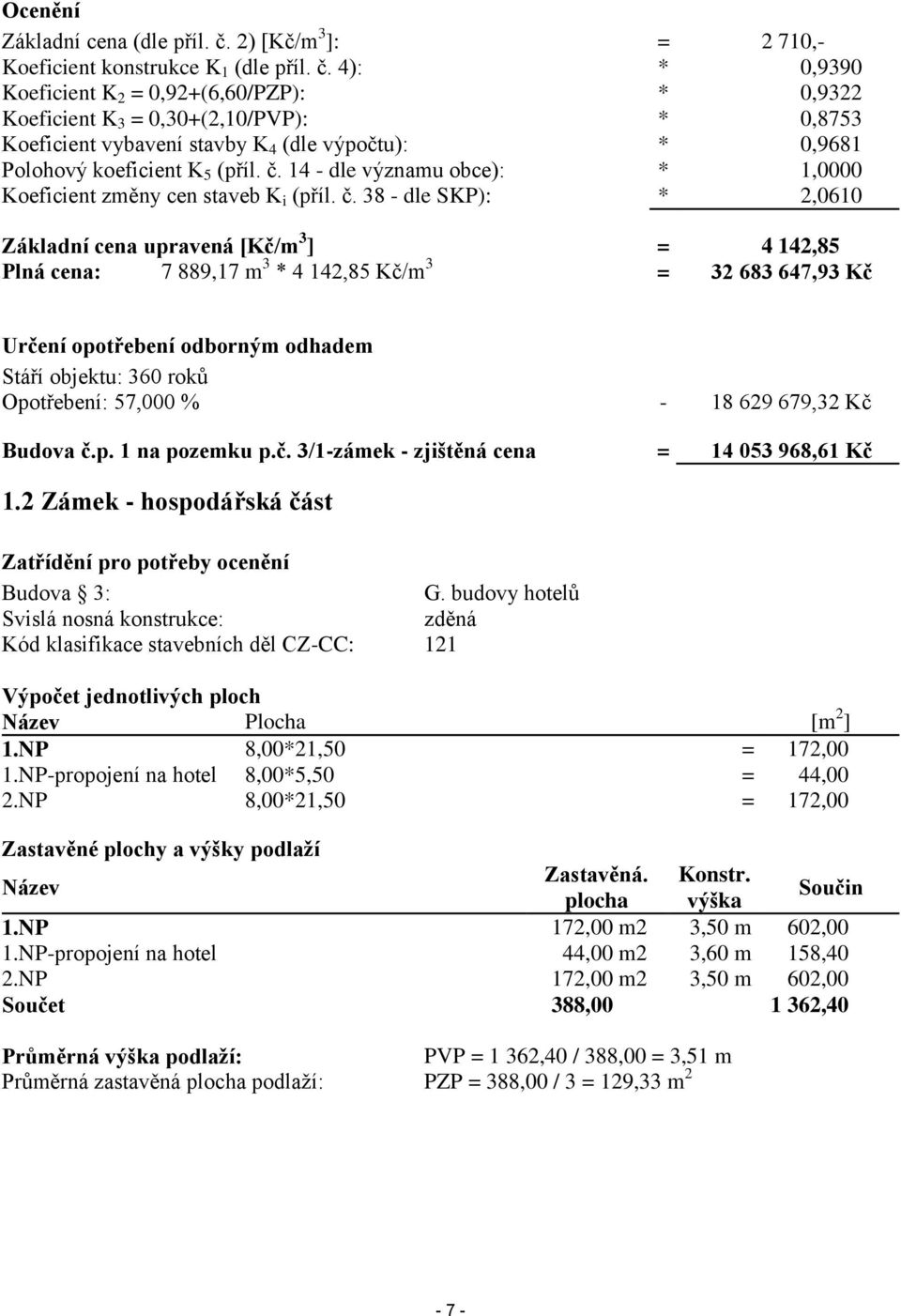 4): * 0,9390 Koeficient K 2 = 0,92+(6,60/PZP): * 0,9322 Koeficient K 3 = 0,30+(2,10/PVP): * 0,8753 Koeficient vybavení stavby K 4 (dle výpočtu): * 0,9681 Polohový koeficient K 5 (příl. č.