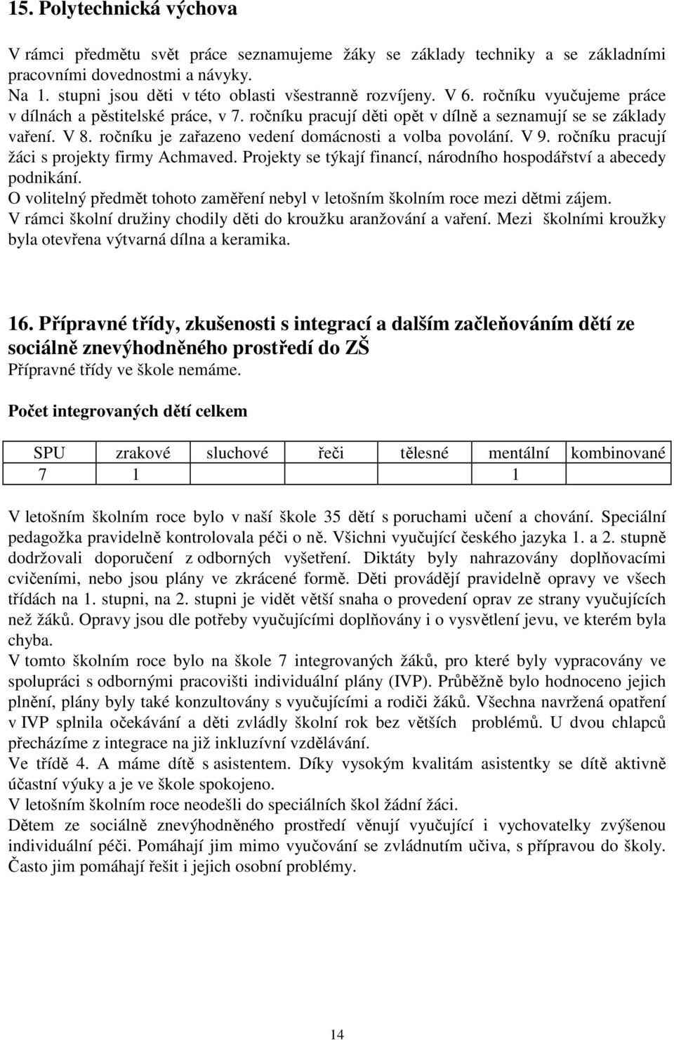 ročníku pracují žáci s projekty firmy Achmaved. Projekty se týkají financí, národního hospodářství a abecedy podnikání.