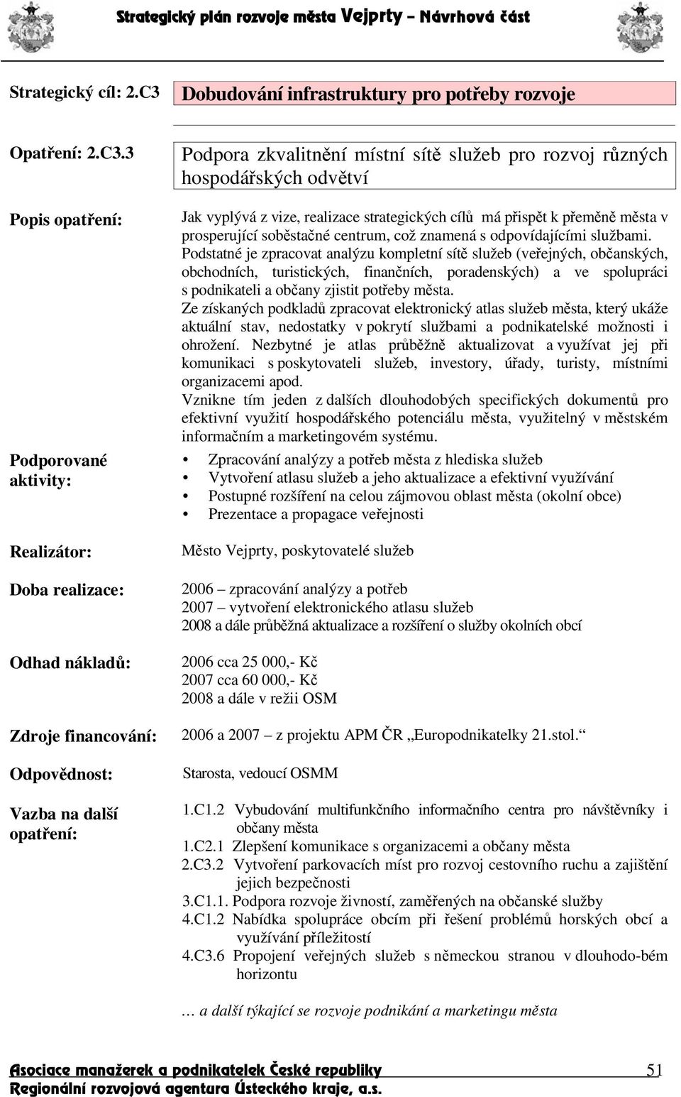 3 Podpora zkvalitnní místní sít služeb pro rozvoj rzných hospodáských odvtví Jak vyplývá z vize, realizace strategických cíl má pispt k pemn msta v prosperující sobstané centrum, což znamená s