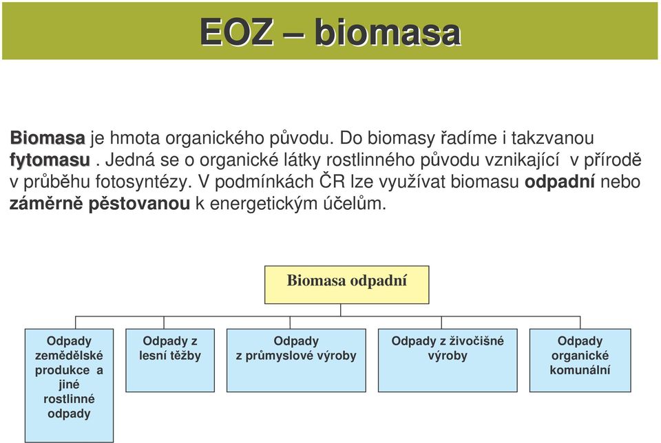 V podmínkách R lze využívat biomasu odpadní nebo zámrn pstovanou k energetickým úelm.
