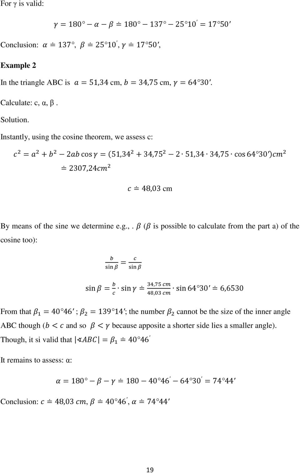 using the cosine theorem, 