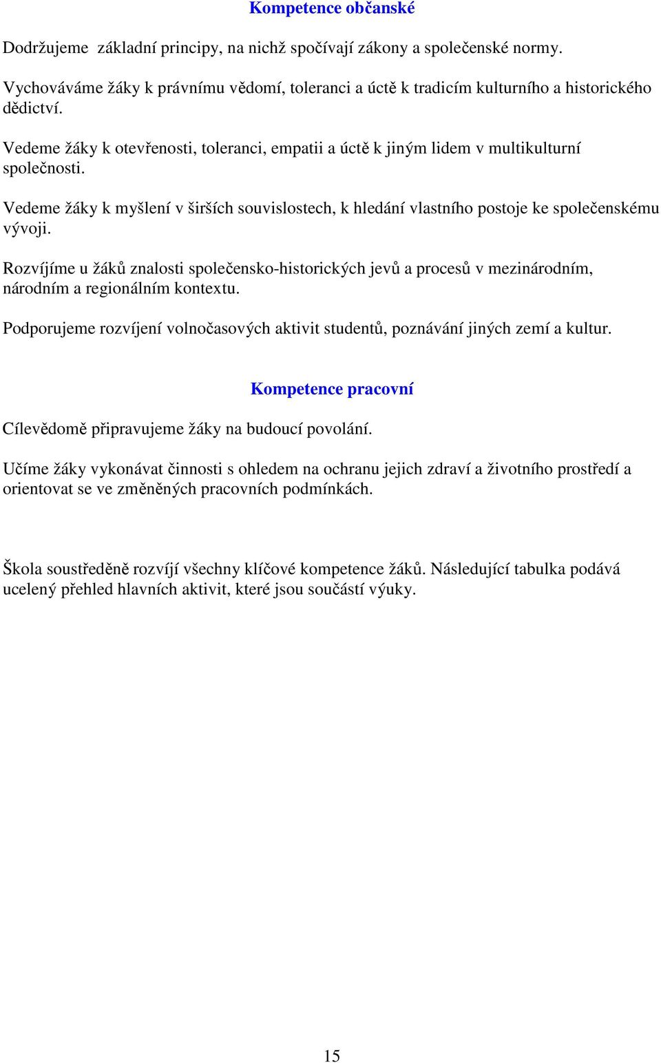 Rozvíjíme u žáků znalosti společensko-historických jevů a procesů v mezinárodním, národním a regionálním kontextu. Podporujeme rozvíjení volnočasových aktivit studentů, poznávání jiných zemí a kultur.