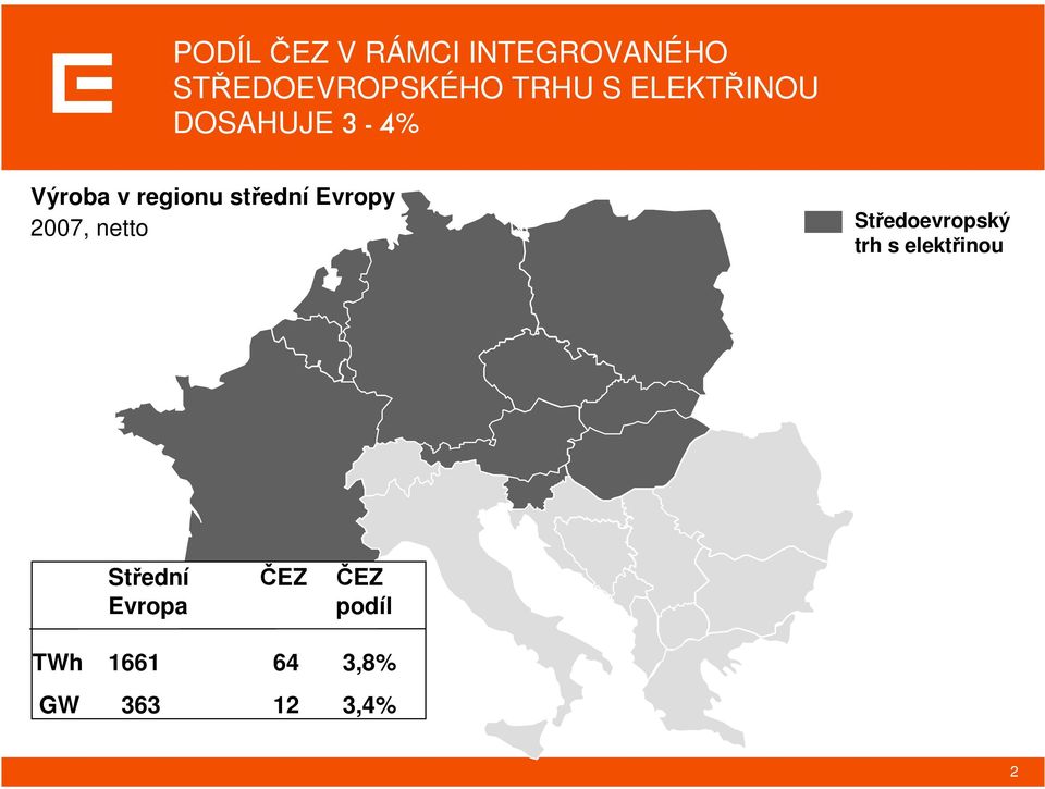 Evropy 2007, netto Středoevropský trh s elektřinou