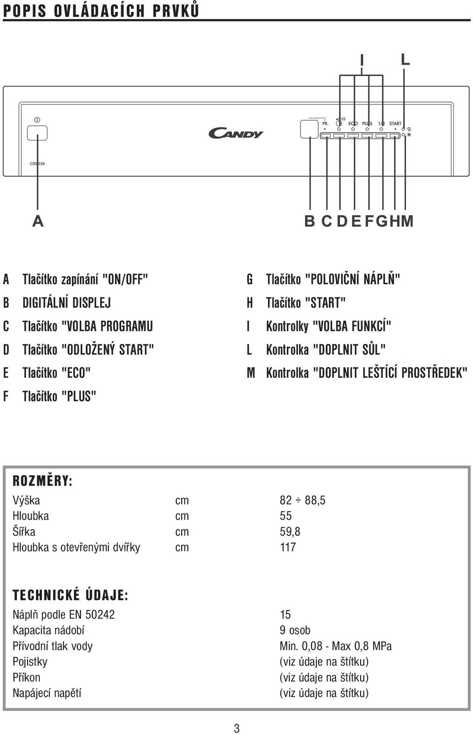 PROSTŘEDEK" ROZMĚRY: Výška cm 82 88,5 Hloubka cm 55 Šířka cm 59,8 Hloubka s otevřenými dvířky cm 117 TECHNICKÉ ÚDAJE: Náplň podle EN 50242 15