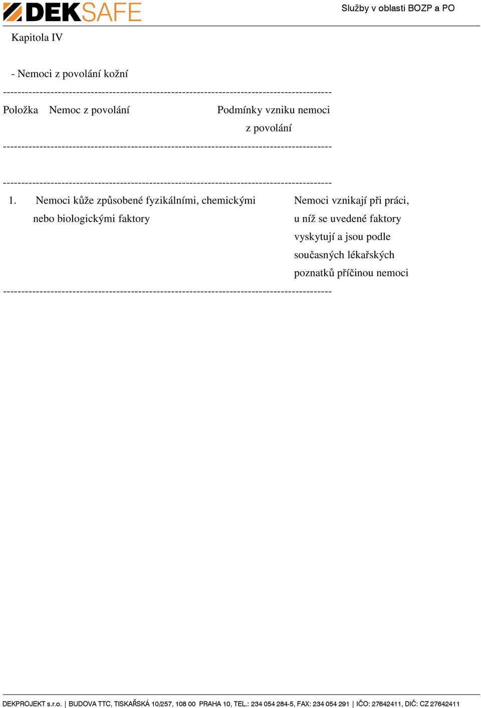 1. Nemoci kůže způsobené fyzikálními, chemickými Nemoci vznikají při práci, nebo biologickými