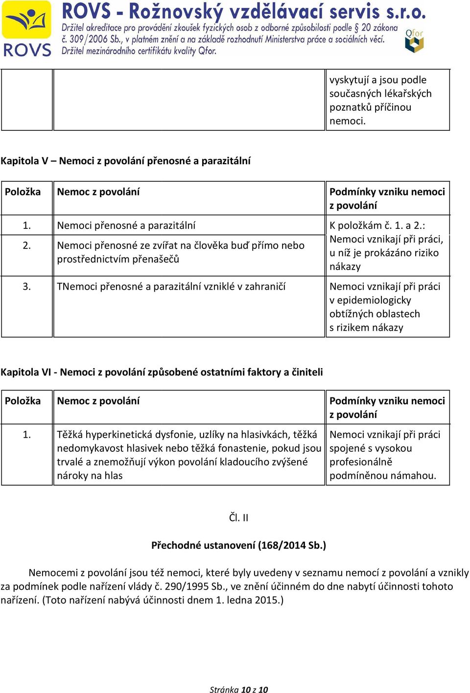 : u níž je prokázáno riziko nákazy Nemoci vznikají při práci v epidemiologicky obtížných oblastech s rizikem nákazy Kapitola VI - Nemoci způsobené ostatními faktory a činiteli 1.