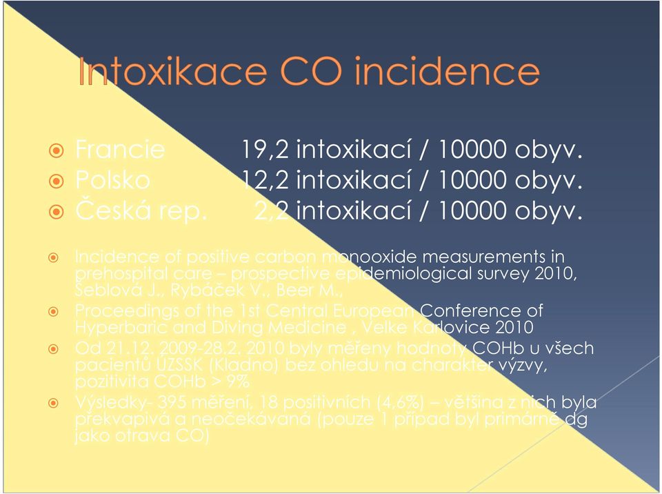 Šeblová J., Rybáček V., Beer M., Proceedings of the 1st Central European Conference of Hyperbaric and Diving Medicine, Velke Karlovice 20