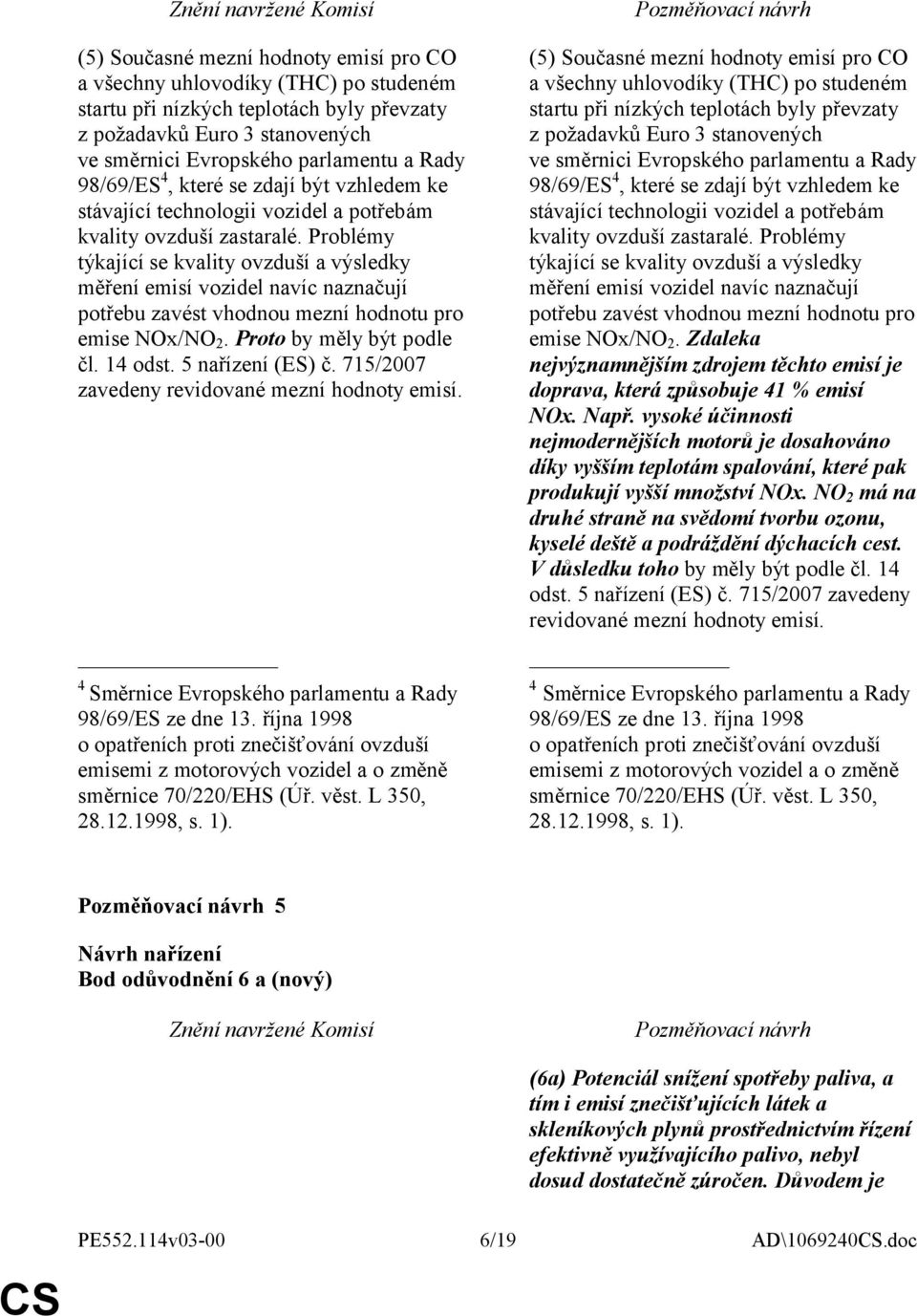 Problémy týkající se kvality ovzduší a výsledky měření emisí vozidel navíc naznačují potřebu zavést vhodnou mezní hodnotu pro emise NOx/NO 2. Proto by měly být podle čl. 14 odst. 5 nařízení (ES) č.