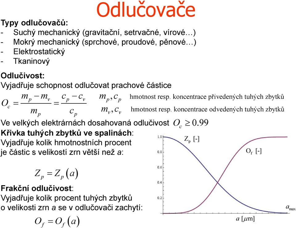 zn větší než a: p mp, cp hmotnost esp. koncentace přivedených tuhých zbytků m, c hmotnost esp.