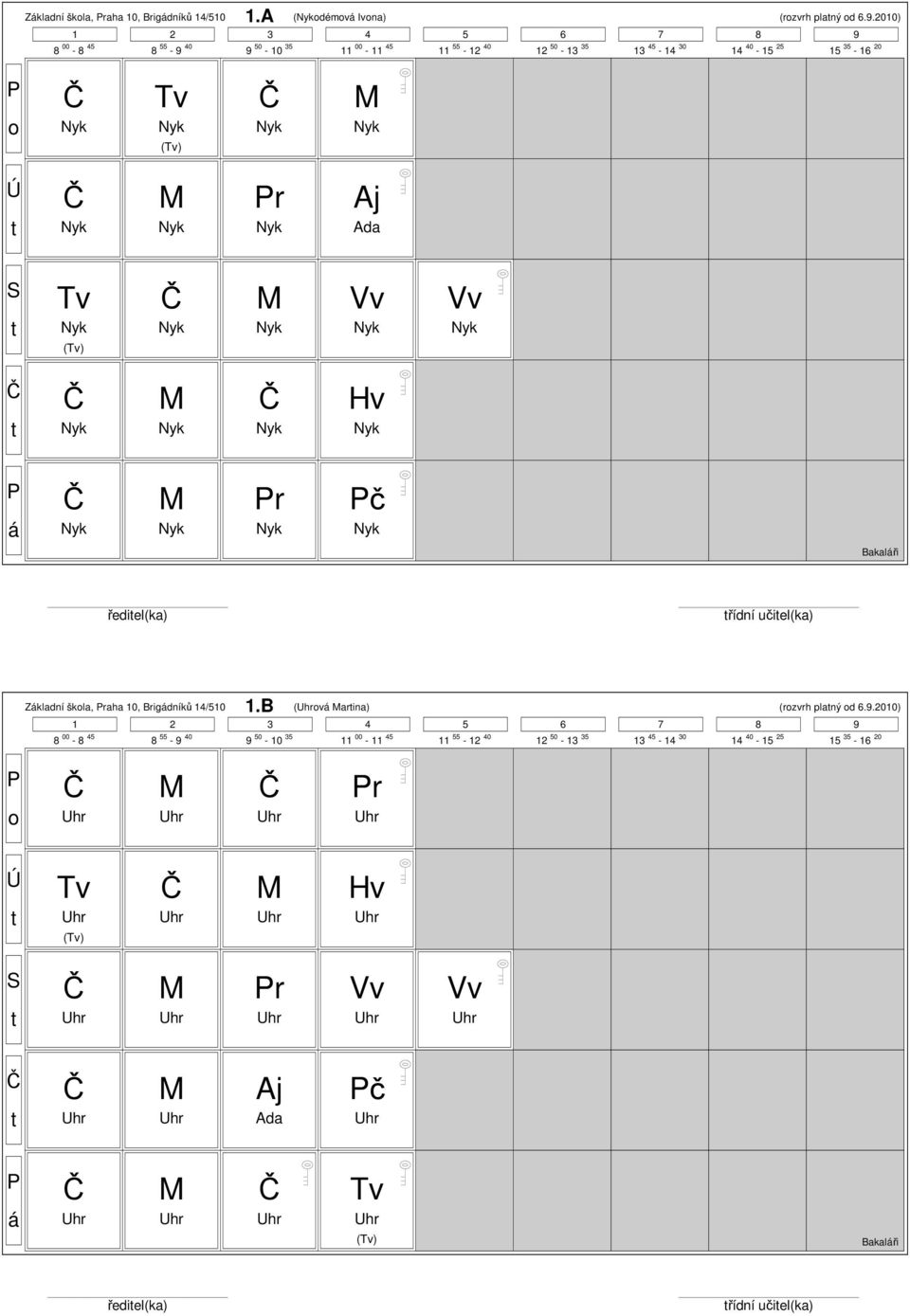 2010) () r () r č Bakalři řediel(ka) řídní učiel(ka) B (v