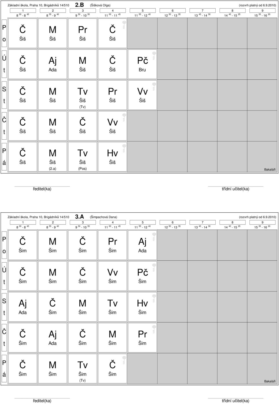 a) (s) Bakalři řediel(ka) řídní učiel(ka) kladní škla, raha 10,