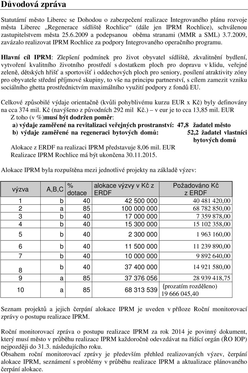 Hlavní cíl IPRM: Zlepšení podmínek pro život obyvatel sídliště, zkvalitnění bydlení, vytvoření kvalitního životního prostředí s dostatkem ploch pro dopravu v klidu, veřejné zeleně, dětských hřišť a