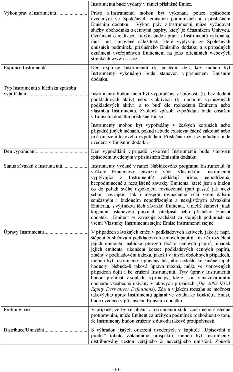 Výkon práv z Instrumentů může vyžadovat služby obchodníka s cennými papíry, který je účastníkem Univycu.