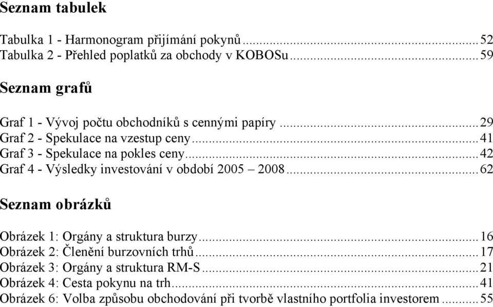 ..41 Graf 3 - Spekulace na pokles ceny...42 Graf 4 - Výsledky investování v období 2005 2008.