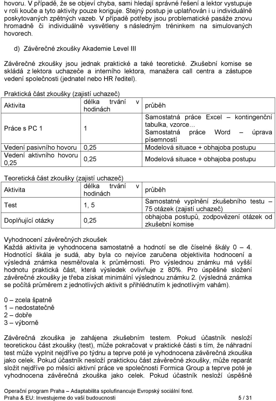 V případě potřeby jsou problematické pasáže znovu hromadně či individuálně vysvětleny s následným tréninkem na simulovaných hovorech.