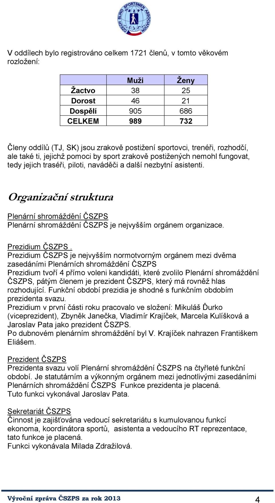 Organizační struktura Plenární shromáždění ČSZPS Plenární shromáždění ČSZPS je nejvyšším orgánem organizace. Prezidium ČSZPS.