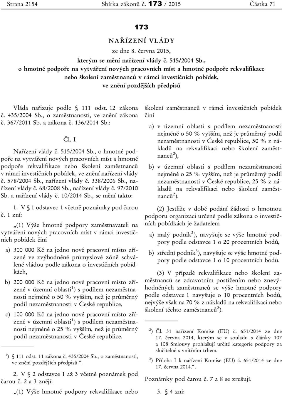 12 zákona č. 435/2004 Sb., o zaměstnanosti, ve znění zákona č. 367/2011 Sb. a zákona č. 136/2014 Sb.: Čl. I Nařízení vlády č. 515/2004 Sb.