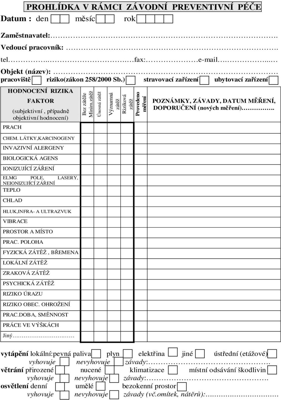 LÁTKY,KARCINOGENY INVAZIVNÍ ALERGENY BIOLOGICKÁ AGENS IONIZUJÍCÍ ZÁŘENÍ ELMG POLE, LASERY, NEIONIZUJÍCÍ ZÁŘENÍ TEPLO CHLAD HLUK,INFRA- A ULTRAZVUK VIBRACE PROSTOR A MÍSTO PRAC.