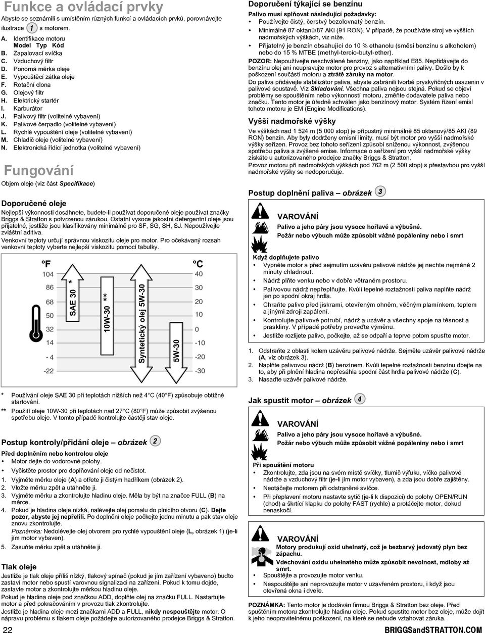 Rychlévypouštìníoleje(volitelnévybavení) M. hladièoleje(volitelnévybavení) N.