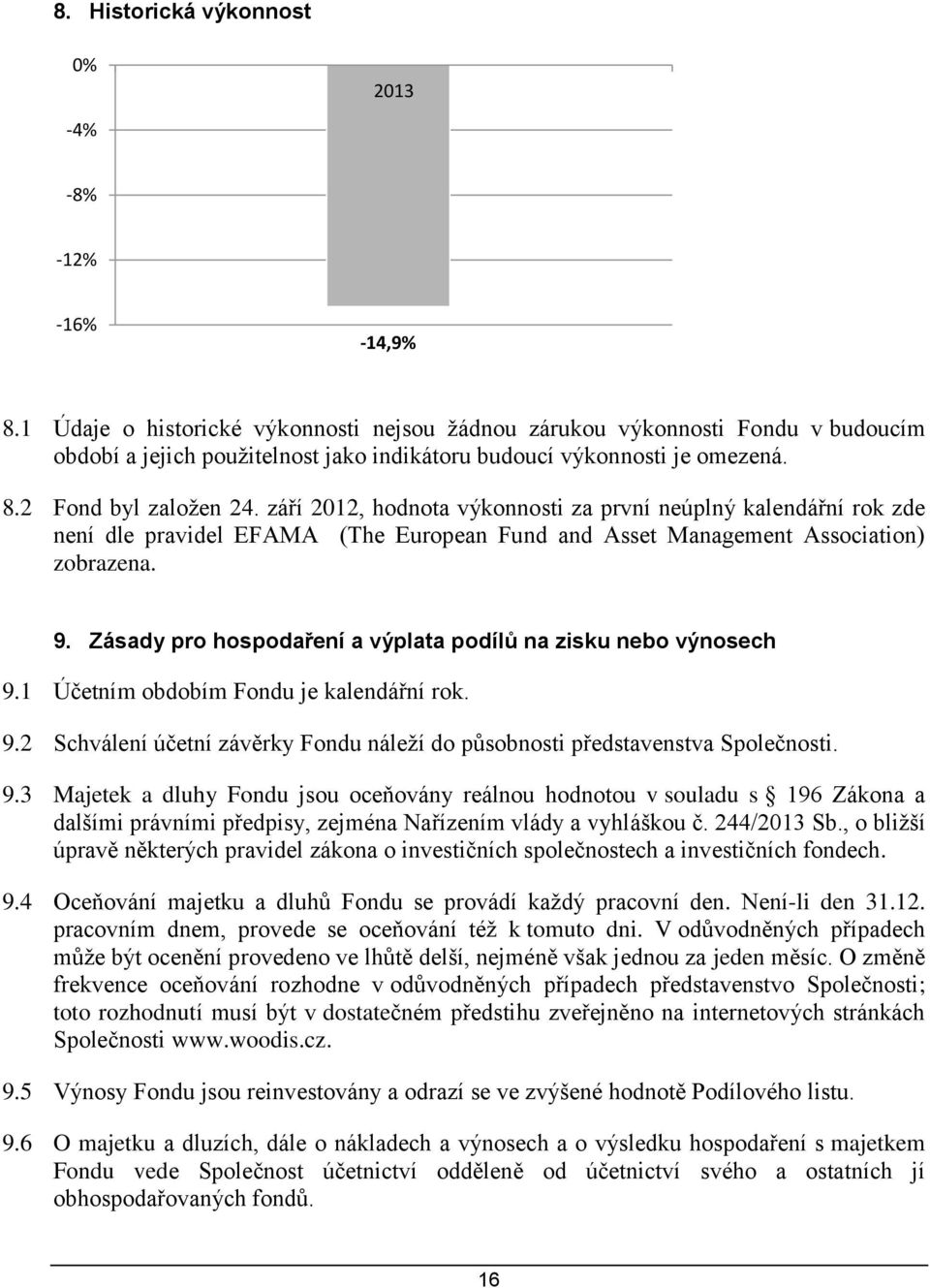 září 2012, hodnota výkonnosti za první neúplný kalendářní rok zde není dle pravidel EFAMA (The European Fund and Asset Management Association) zobrazena. 9.