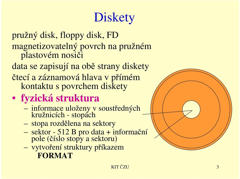 struktura informace uloženy v soustředných kružnicích - stopách stopa rozdělena na sektory sektor -