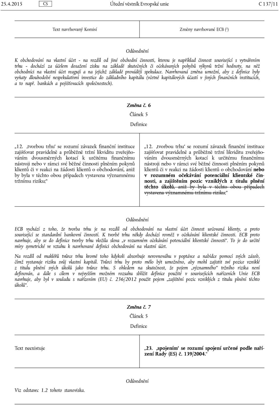 Navrhovaná změna umožní, aby z definice byly vyňaty dlouhodobé nespekulativní investice do základního kapitálu (včetně kapitálových účastí v jiných finančních institucích, a to např.