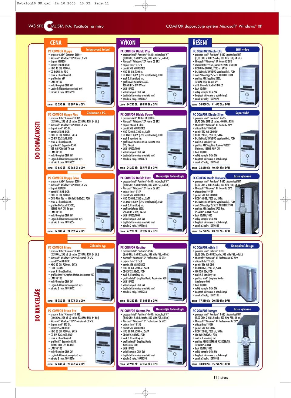 2005 13:32 Page 11 NA: Poèítaèe na míru COMFOR doporuèuje systém Microsoft Windows XP CENA VÝKON ØEŠENÍ PC COMFOR Happy Integrované øešení procesor AMD Sempron 2600+ Microsoft Windows XP Home CZ SP2