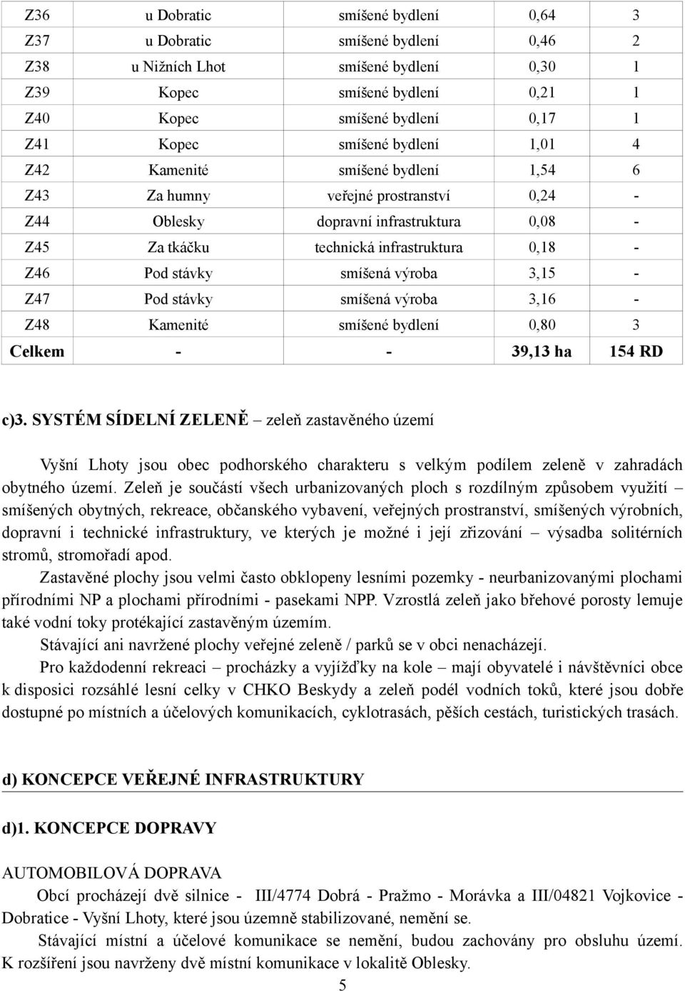 stávky smíšená výroba 3,15 - Z47 Pod stávky smíšená výroba 3,16 - Z48 Kamenité smíšené bydlení 0,80 3 Celkem - - 39,13 ha 154 RD c)3.