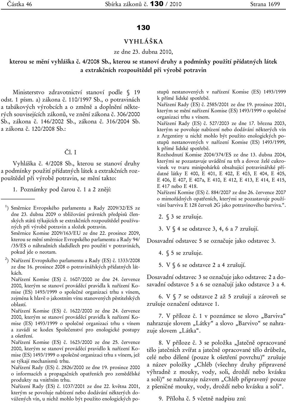 , o potravinách a tabákových výrobcích a o změně a doplnění některých souvisejících zákonů, ve znění zákona č. 306/2000 Sb., zákona č. 146/2002 Sb., zákona č. 316/2004 Sb. a zákona č. 120/2008 Sb.