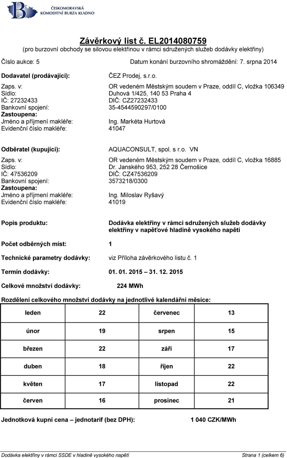 v: OR vedeném Městským soudem v Praze, oddíl C, vložka 106349 Sídlo: Duhová 1/425, 140 53 Praha 4 IČ: 27232433 DIČ: CZ27232433 Bankovní spojení: 35-4544590297/0100 Zastoupena: Jméno a příjmení