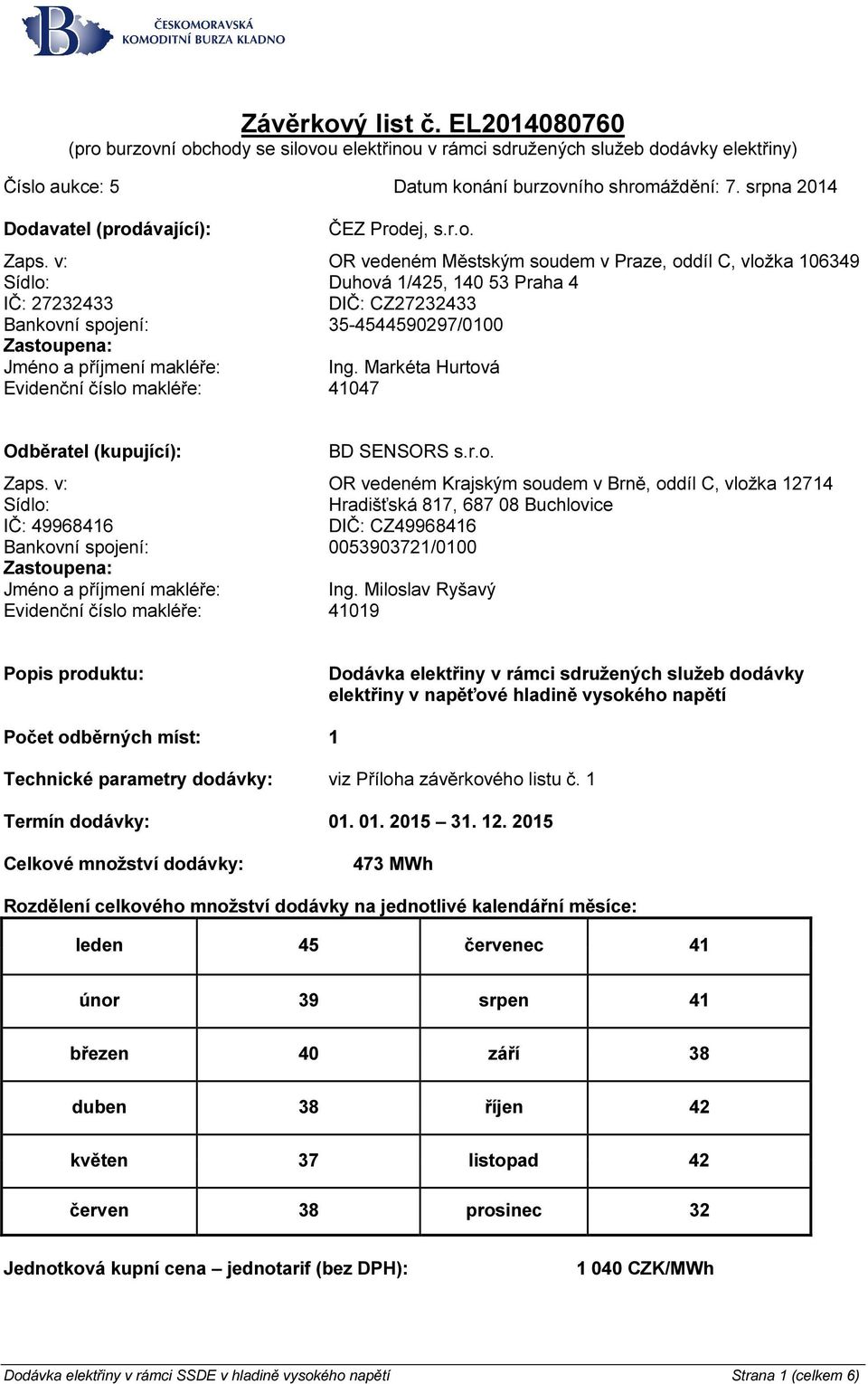 v: OR vedeném Městským soudem v Praze, oddíl C, vložka 106349 Sídlo: Duhová 1/425, 140 53 Praha 4 IČ: 27232433 DIČ: CZ27232433 Bankovní spojení: 35-4544590297/0100 Zastoupena: Jméno a příjmení