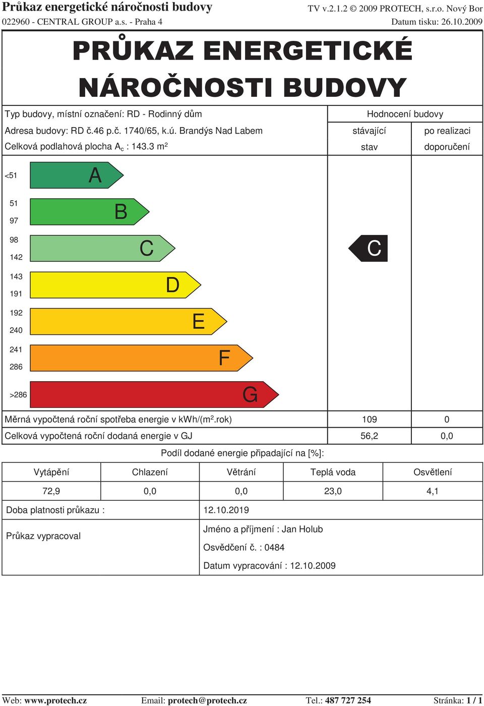 3 m 2 stav doporuení <51 A 51 97 B 98 142 C C 143 191 D 192 240 E 241 286 F >286 G Mrná vypotená roní spoteba energie v kwh/(m 2.