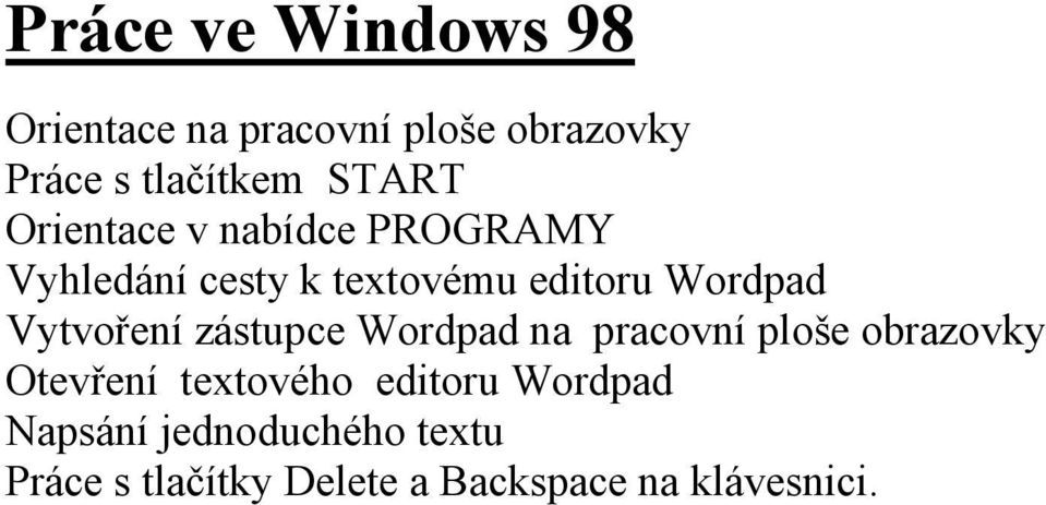 Vytvoření zástupce Wordpad na pracovní ploše obrazovky Otevření textového