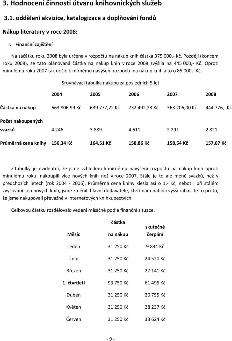 Oprti minulému rku 2007 tak dšl k mírnému navýšení rzpčtu na nákup knih a t 85 000,- Kč.