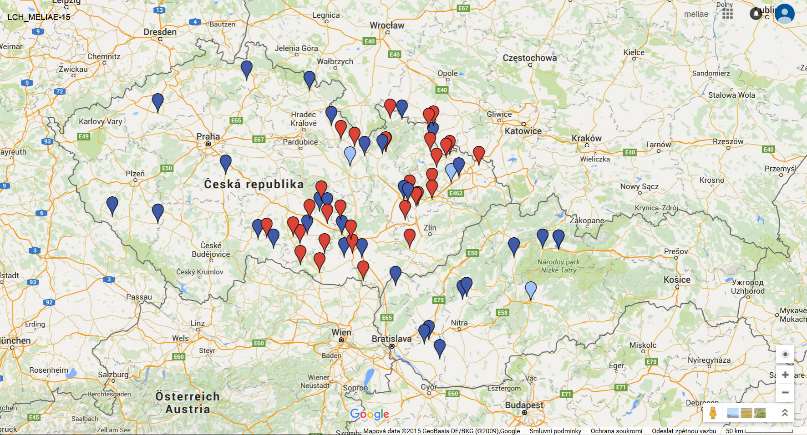 2015 (2016): Již jasně dominují rezistentní a vysoce rezistentní populace na celém území ČR 2015 Testovaná látka: lambda-cyhalothrin; max. registrovaná dávka 7.5 g ú.l. / ha Zelené body = vysoce citlivé populace na lambda-cyhalothrin (poslední v r.