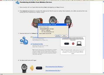 6 Uložte si inštalačný súbor aplikácie Software Garmin ANT Agent do vašeho PC. V zobrazenom okne s inštalačným súborom kliknite na položku Save File.