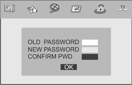 Password Setup Page Password Setup Page Password mode: Set password mode on/ off. If set to off, change parental level will not check password. Password: select the menu password change page.