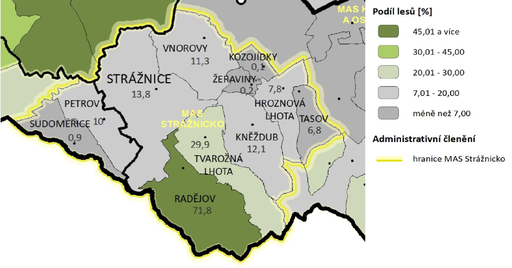 drobných vlastníků (50 až 10 ha). Ovšem krajina v okolí obcí (mimo Radějov) trpí bezlesím, které se mj. projevuje výraznějšími vlivy sucha a eroze.