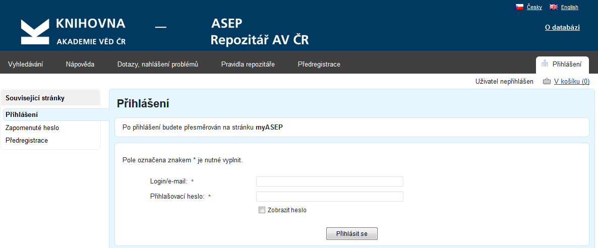 Přihlášení do myasep zápis, editace, mazání záznamů Přístup do