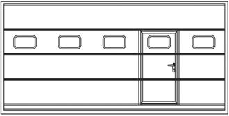 7: Umístění dveří na vratovém křídle Rozpětí šířkových rozměrů vrat (mm) Maximální počet oken v jednom panelu Možné umístění dveří Nákres umístění dveří Do 29