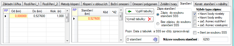 (obvyklý začátek trasy). Není-li předem znám konec trasy, je ho možno kódovat u běžného řádku jako libovolné staničení větší než konec trasy, např. km 999.