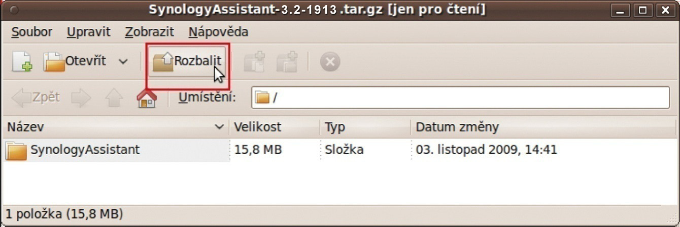 Nebo zkratkou: /usr/local/bin/synologyassistant Pokud máte v proměnné $PATH definovanou cestu /usr/local/bin, zadejte jen: SynologyAssistant Chcete-li provést instalaci pomocí grafického