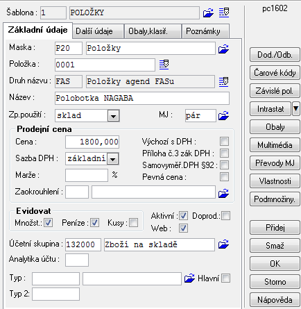 5 Modul Zásoby Položky ZVS Tlačítko Aktivace Umožní právě vybranou skupinu položek o Deaktivovat => položky nebudou aktivní => nebudou se nám nabízet při tvorbě dokladů o Aktivovat => neaktivní