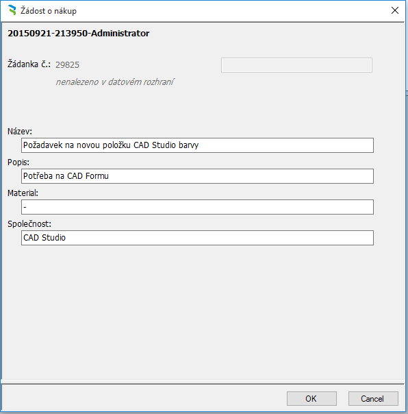 CAD Studio ERP Connector 2G Požadavek na Nakupovanou položku ERP Autodesk Vault Autodesk Řešení POŽADAVEK NA NÁKUP Sklad Výroba Kvalita MS SQL Server Výroba Ekonomika Sklady Kusovníky TPV Materiály