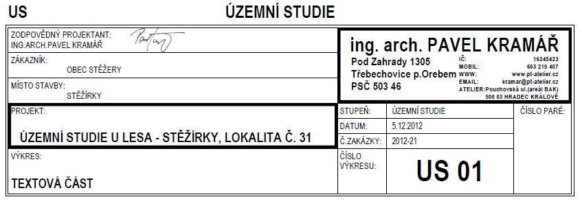 Územní studie U LESA - STĚŽÍRKY,