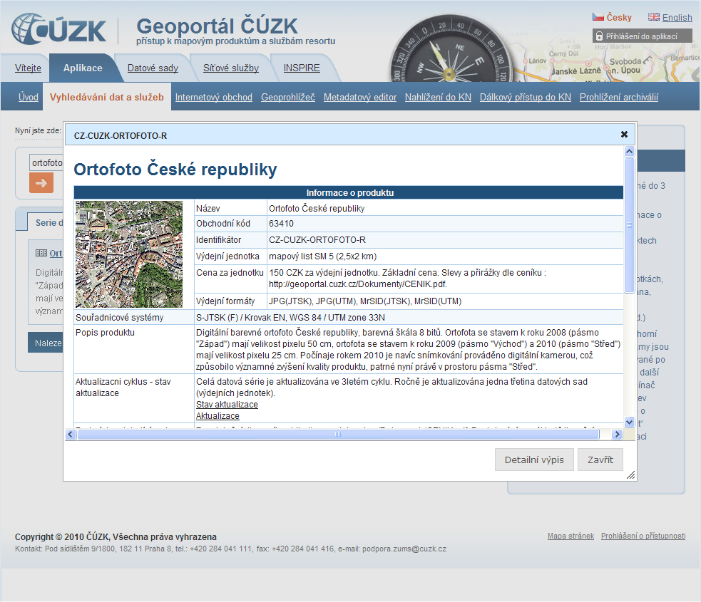 Metadata na Geoportálu ČÚZK Výstup