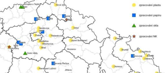 Mapa č.7 Zařízení na využití druhotných surovin Většina druhotných surovin se ale obchoduje na mezinárodním trhu.